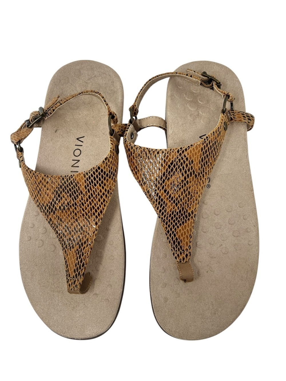 Vionic Tan Snake-Print Toe-Loop Sandals - Picture 2 of 6